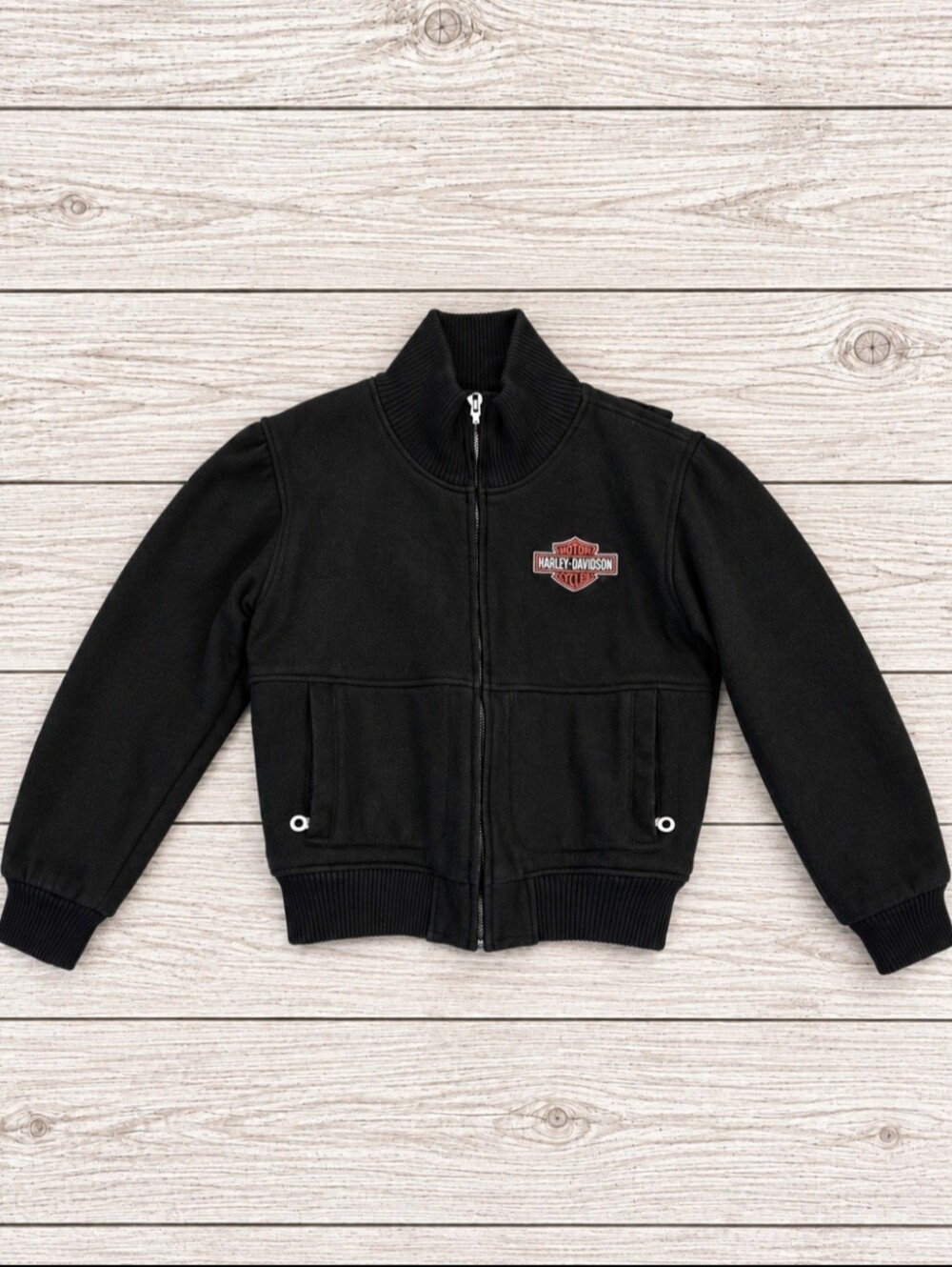 Harley-Davidson Women’s Black Wool Bomber Motorcycle Jacket Size Small - Picture 3 of 6